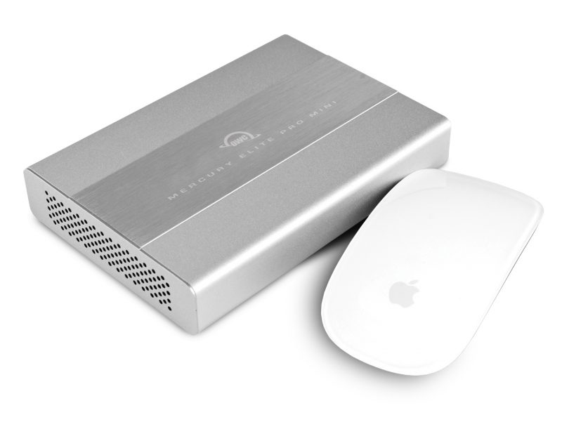 MEP-miniwithmouse With Thunderbolt 3 compatibility, the Mercury Elite Pro mini with USB-C is the perfect take-along drive for all your creative work